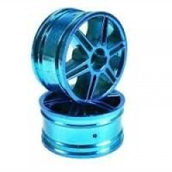 Blue 6 Curved dual-spoke Painted Wheels + Tires (1/10 Car)